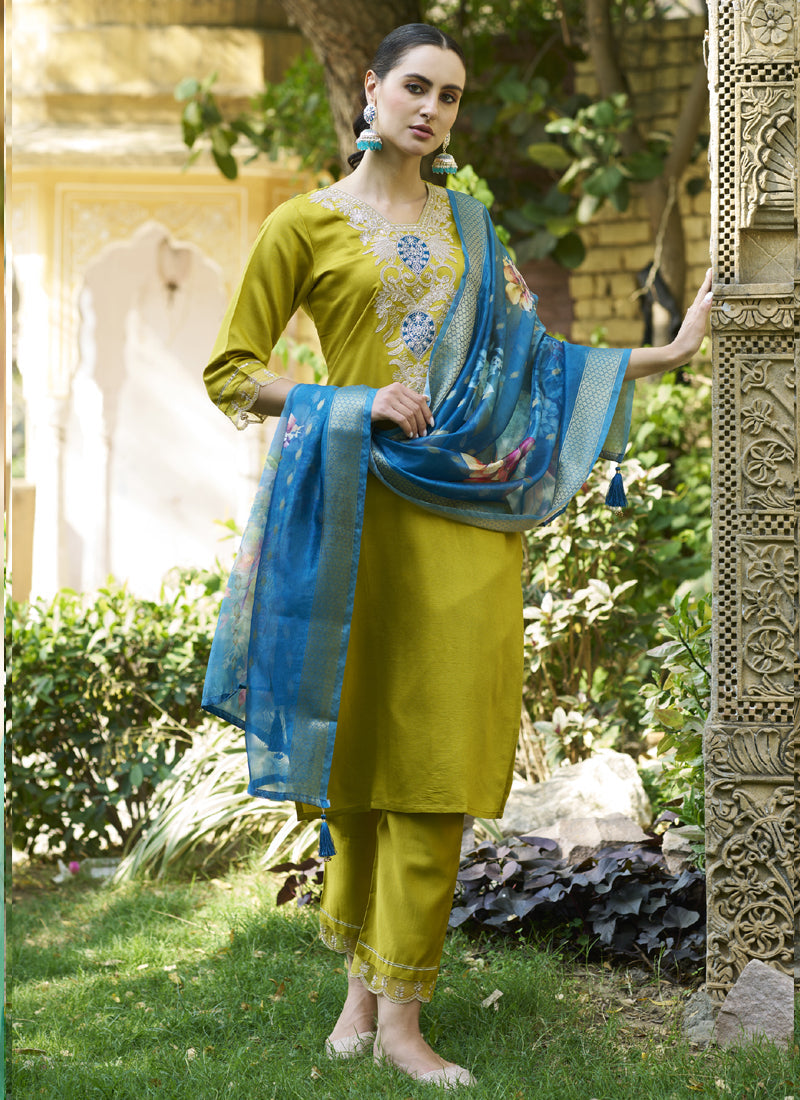 Vegaa Fashion Dark Yellow Viscose Rayon Embroidered Salwar Suit - Distacart