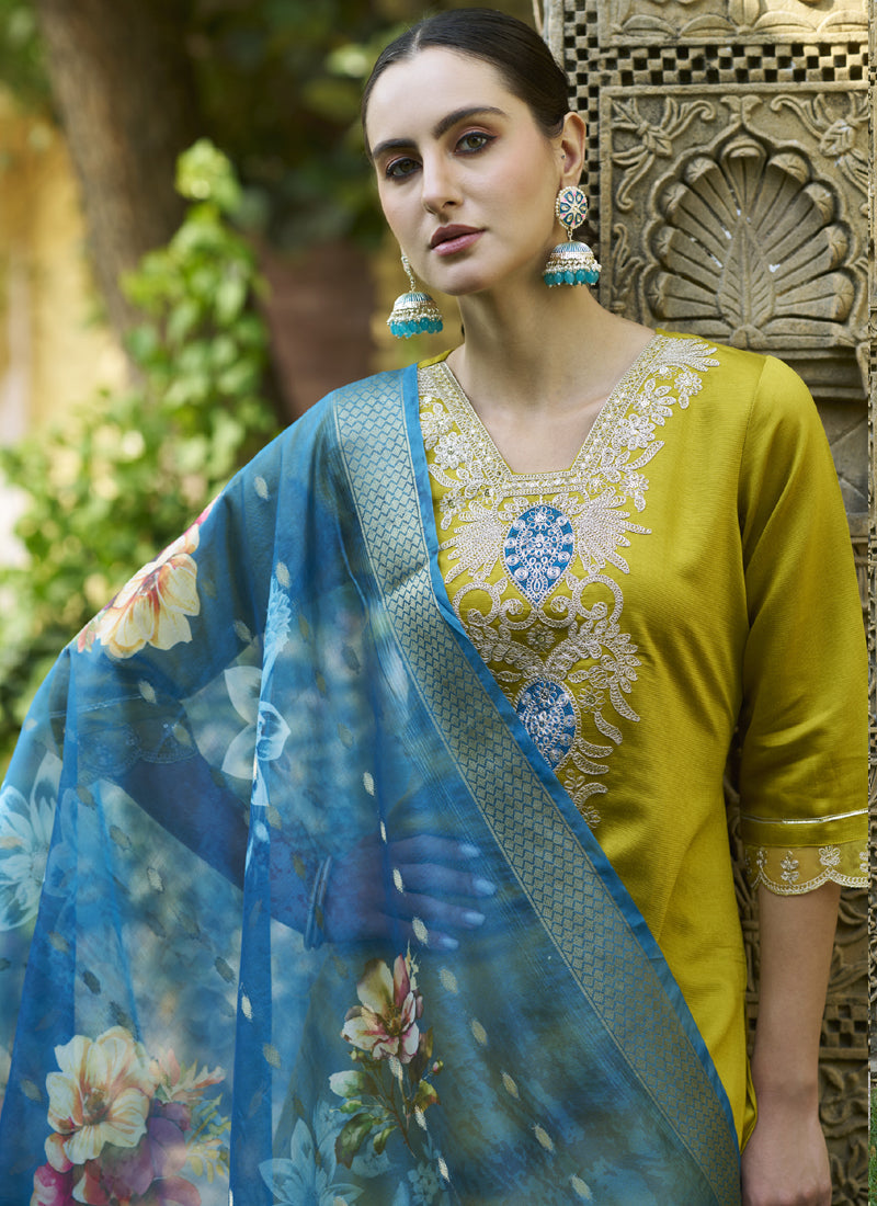 Vegaa Fashion Dark Yellow Viscose Rayon Embroidered Salwar Suit - Distacart