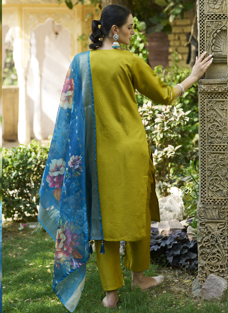 Vegaa Fashion Dark Yellow Viscose Rayon Embroidered Salwar Suit - Distacart