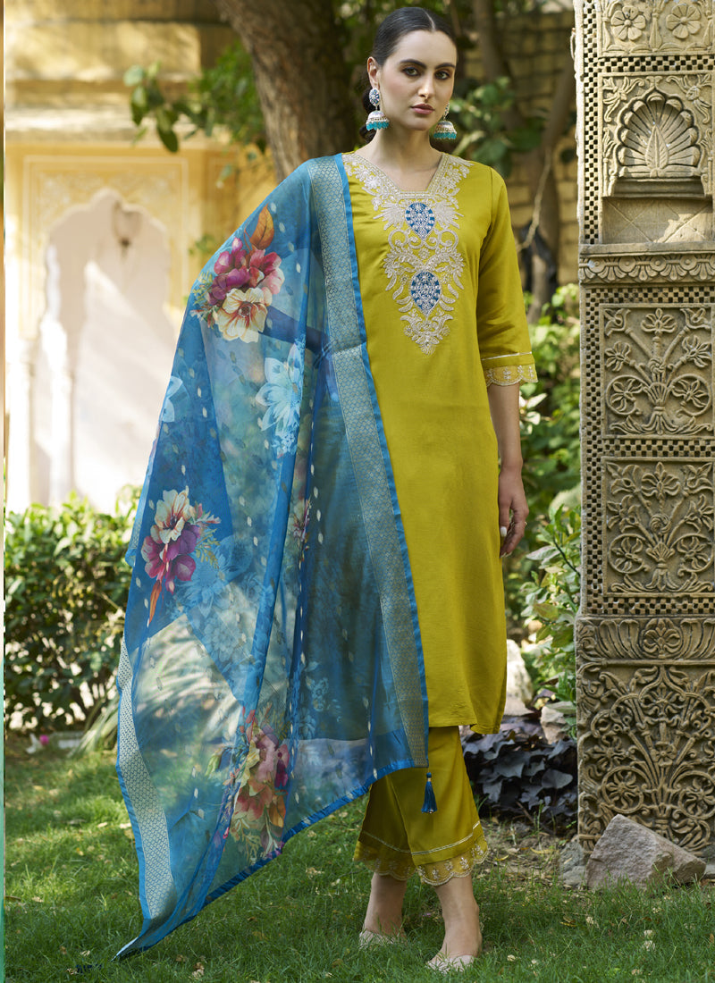 Vegaa Fashion Dark Yellow Viscose Rayon Embroidered Salwar Suit - Distacart