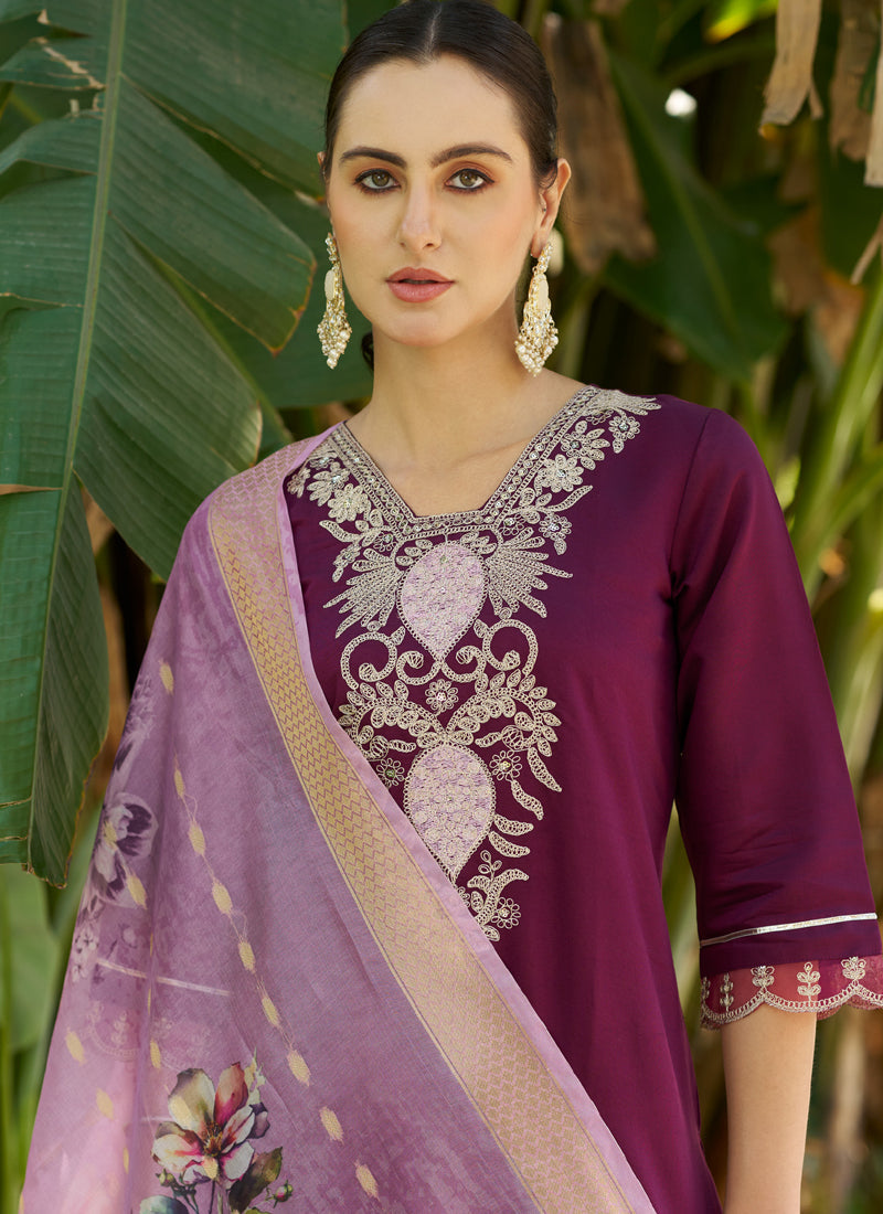 Vegaa Fashion Wine Viscose Rayon Embroidered Salwar Suit - Distacart