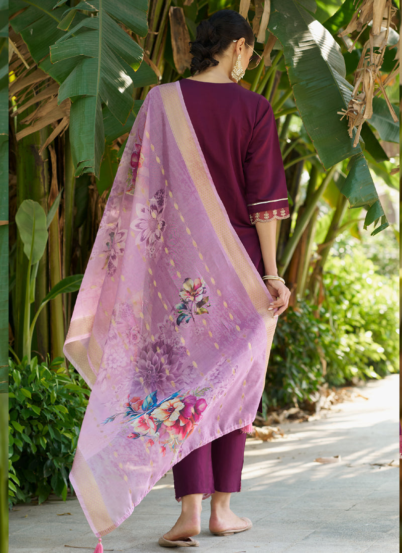 Vegaa Fashion Wine Viscose Rayon Embroidered Salwar Suit - Distacart