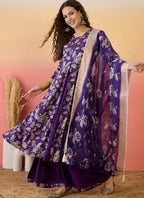 Vegaa Fashion Violet Roman Silk Embroidered Palazzo Suit