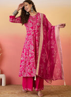 Vegaa Fashion Rani Pink Roman Silk Embroidered Palazzo Suit