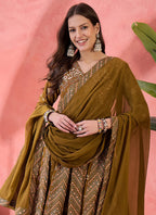 Vegaa Fashion Mustard Roman Silk Embroidered Palazzo Suit