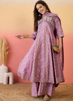 Vegaa Fashion Onion Pink Roman Silk Embroidered Palazzo Suit