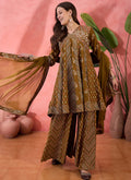 Vegaa Fashion Mustard Roman Silk Embroidered Palazzo Suit