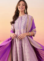 Vegaa Fashion Baby Pink Roman Silk Embroidered Palazzo Suit