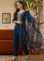 Vegaa Fashion Navy Blue Viscose Silk Beads Work Desginer Suit - Distacart