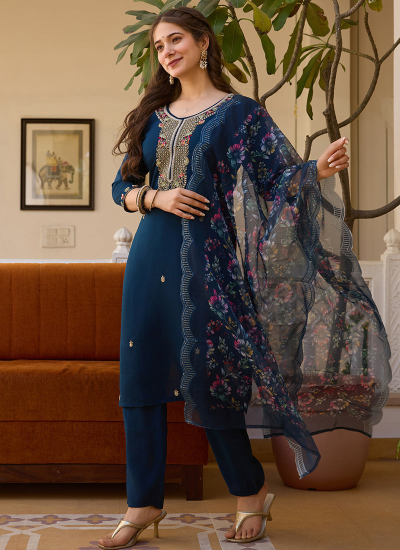 Vegaa Fashion Navy Blue Viscose Silk Beads Work Desginer Suit - Distacart