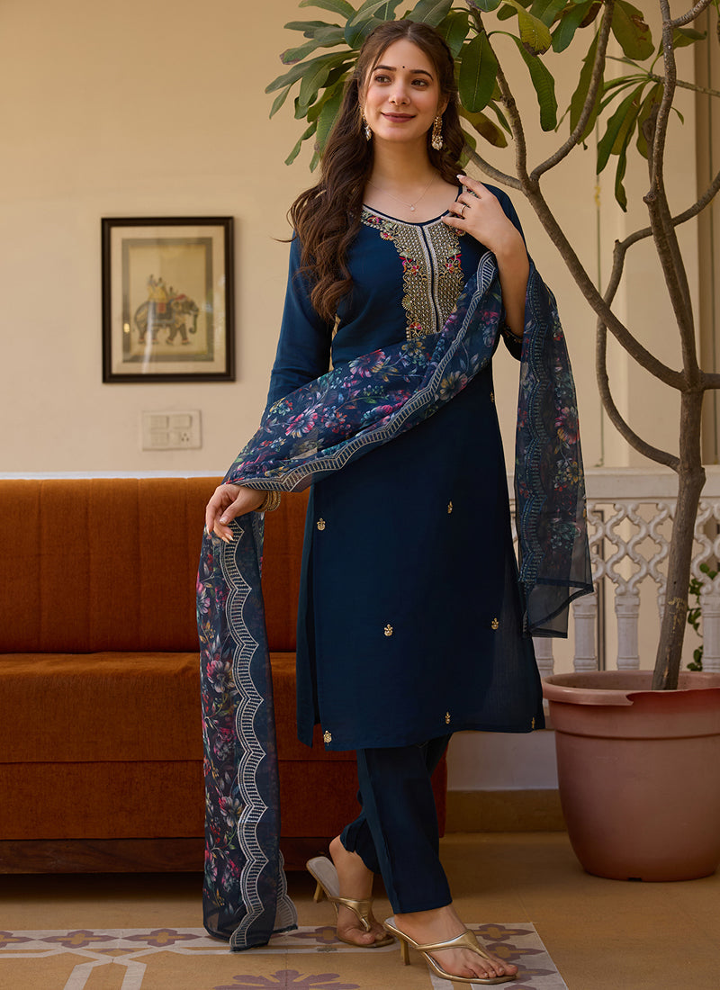 Vegaa Fashion Navy Blue Viscose Silk Beads Work Desginer Suit - Distacart