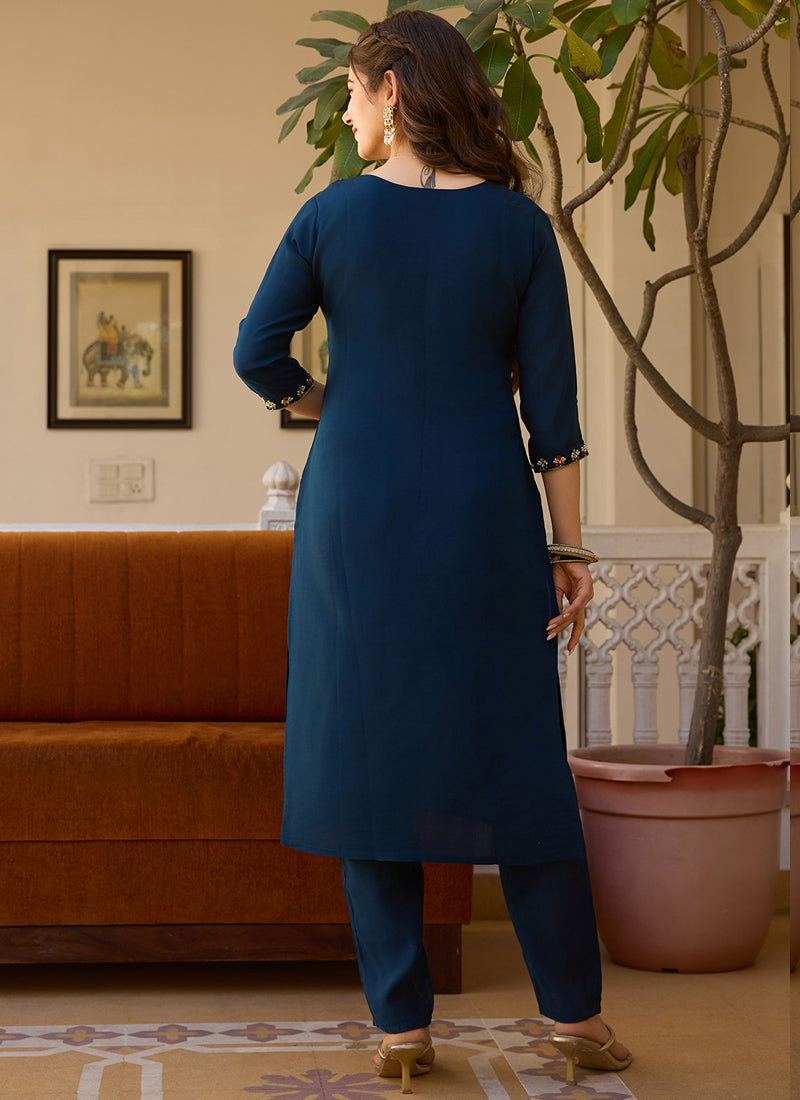 Vegaa Fashion Navy Blue Viscose Silk Beads Work Desginer Suit - Distacart