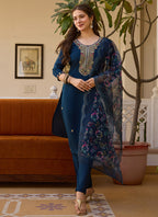 Vegaa Fashion Navy Blue Viscose Silk Beads Work Desginer Suit - Distacart