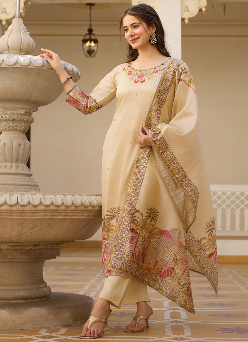 Vegaa Fashion Cream Viscose Silk Beads Work Desginer Suit - Distacart