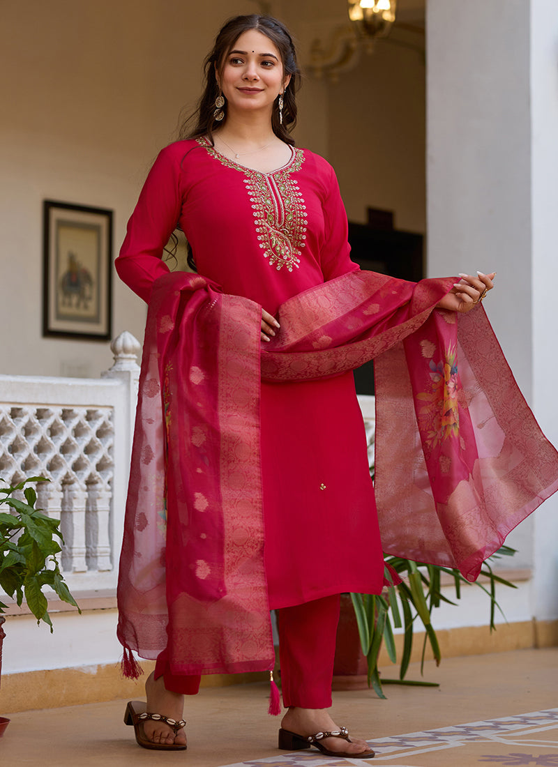 Vegaa Fashion Red Viscose Silk Beads Work Desginer Suit - Distacart