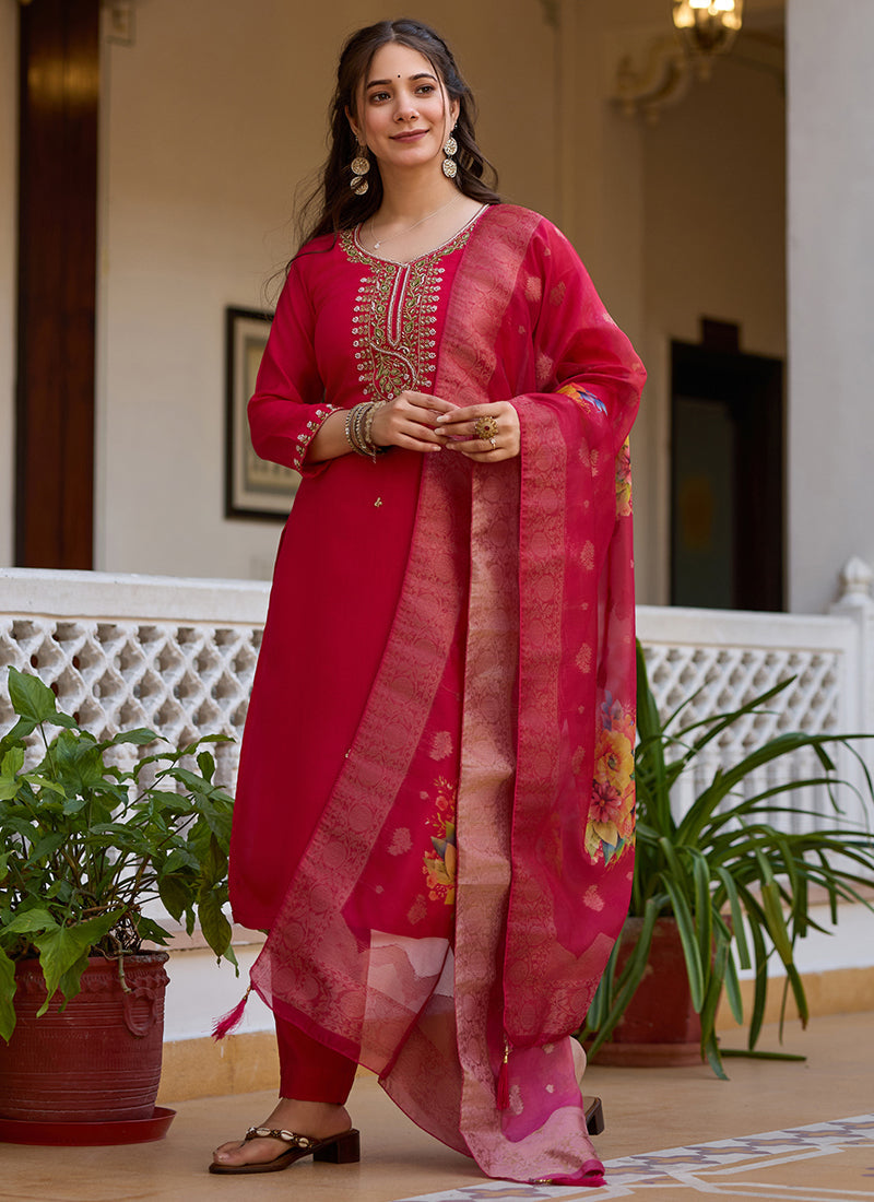 Vegaa Fashion Red Viscose Silk Beads Work Desginer Suit - Distacart