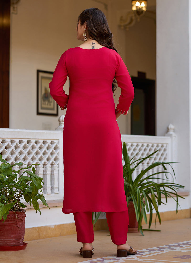 Vegaa Fashion Red Viscose Silk Beads Work Desginer Suit - Distacart