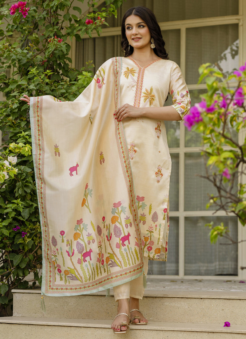 Vegaa Fashion Cream Viscose Silk Beads Work Desginer Suit - Distacart