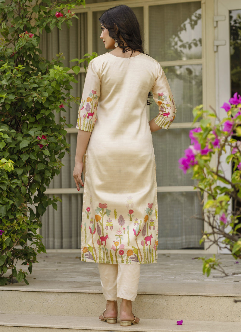 Vegaa Fashion Cream Viscose Silk Beads Work Desginer Suit - Distacart