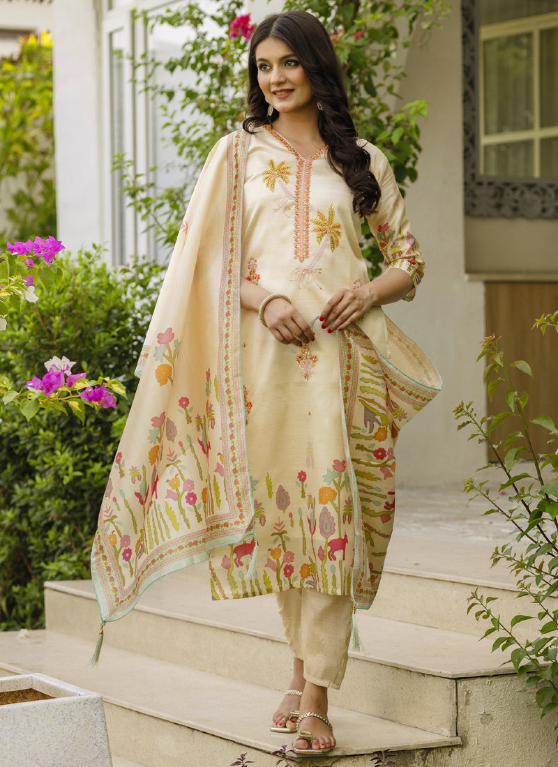 Vegaa Fashion Cream Viscose Silk Beads Work Desginer Suit - Distacart