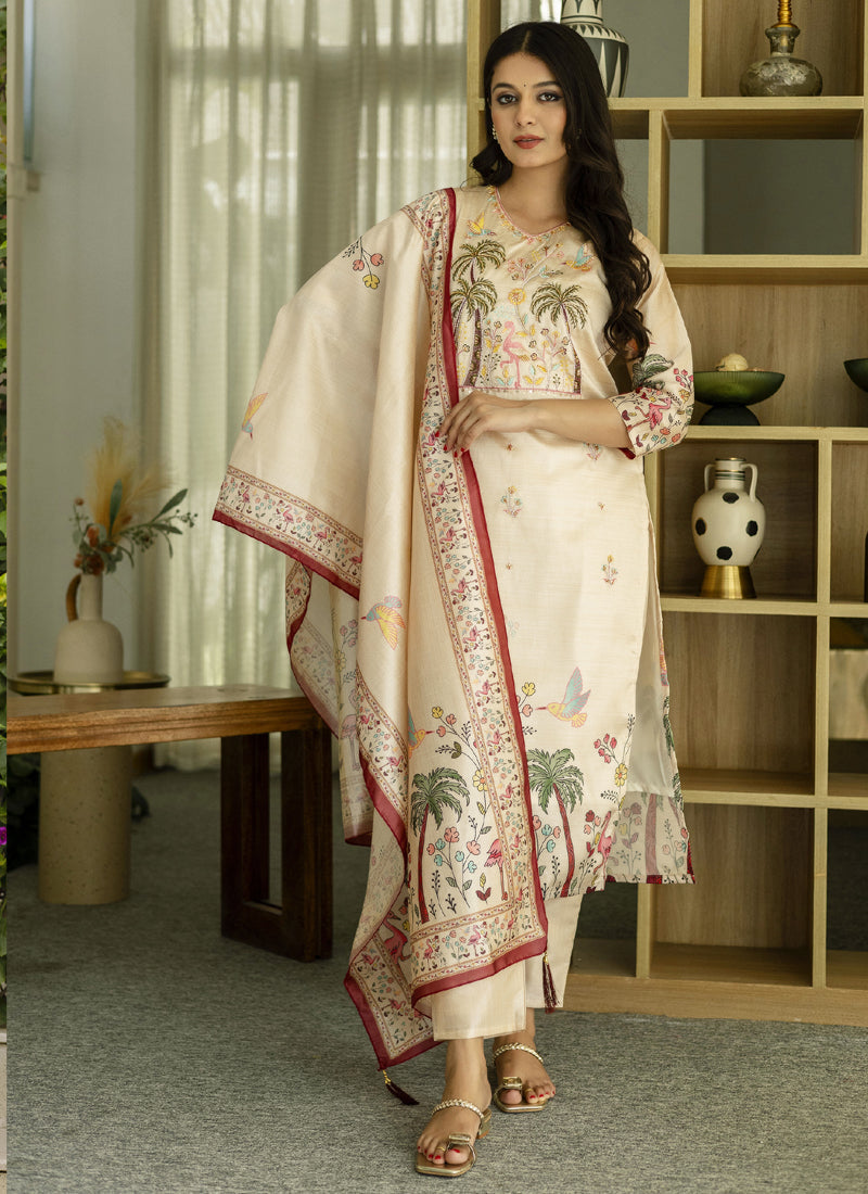 Vegaa Fashion Cream Viscose Silk Beads Work Desginer Suit - Distacart