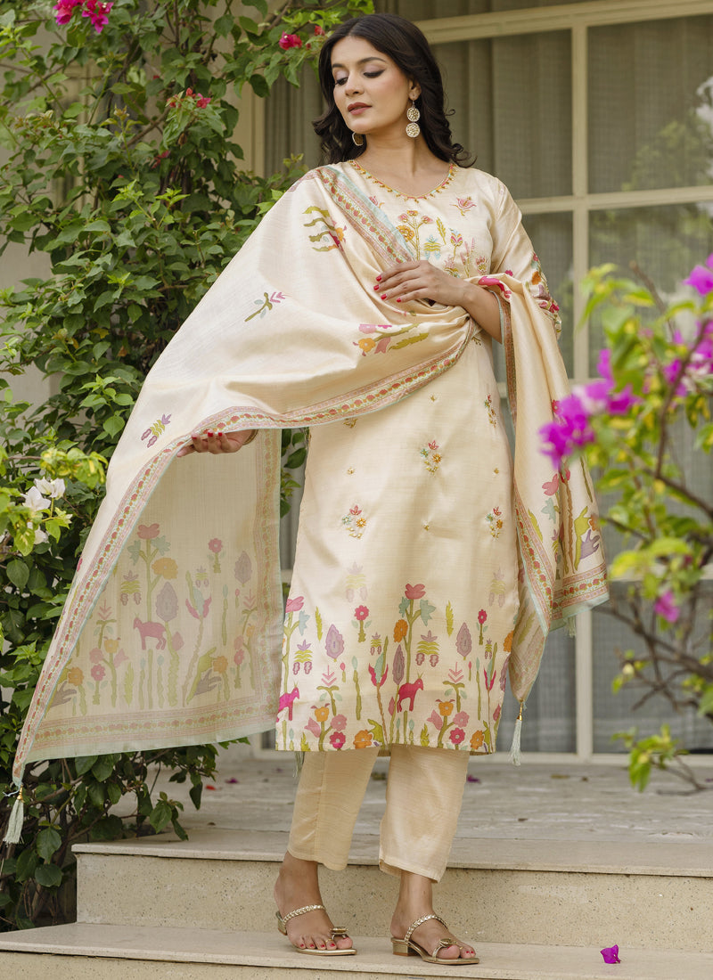 Vegaa Fashion Cream Viscose Silk Beads Work Desginer Suit - Distacart