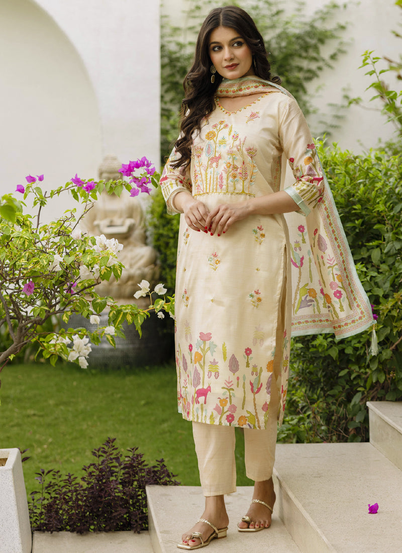 Vegaa Fashion Cream Viscose Silk Beads Work Desginer Suit - Distacart