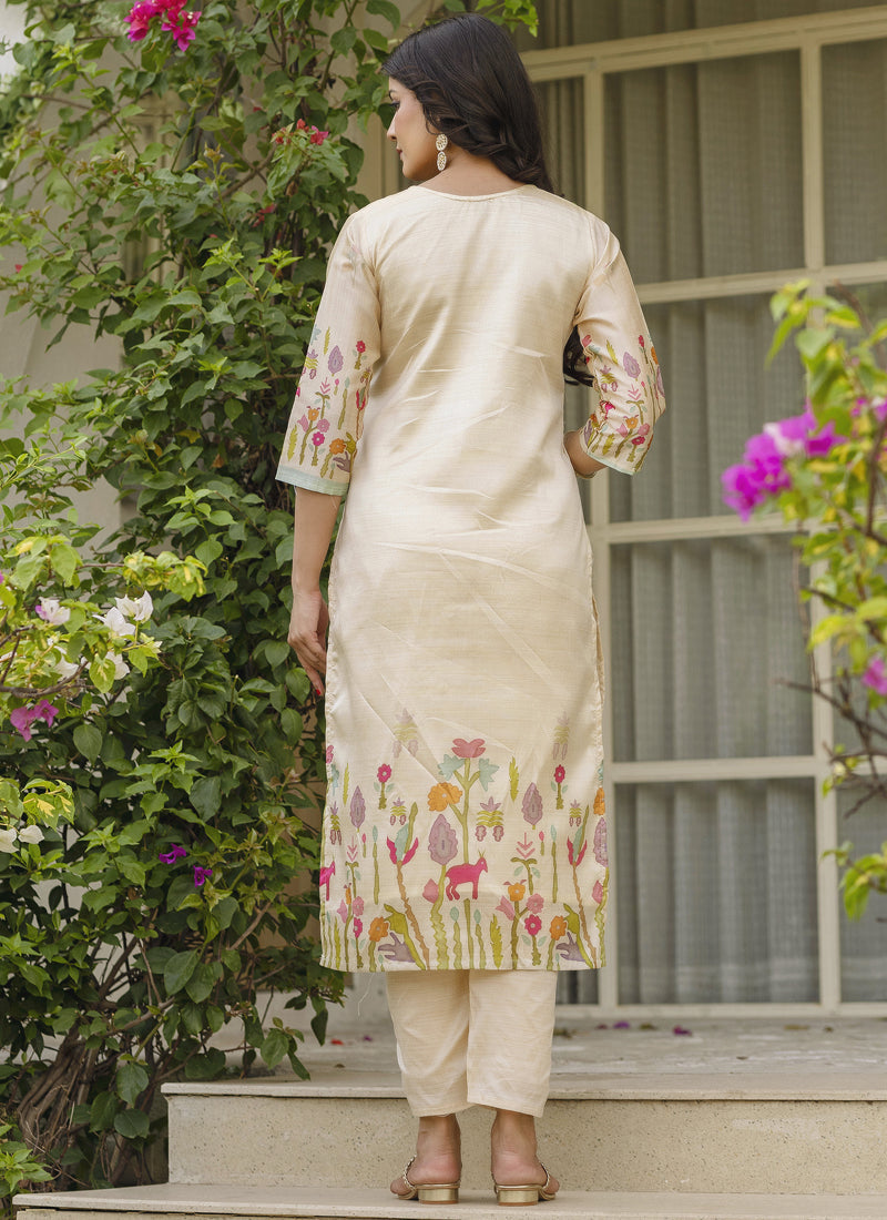 Vegaa Fashion Cream Viscose Silk Beads Work Desginer Suit - Distacart