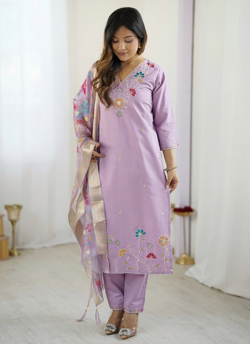 Vegaa Fashion Lavender Viscose Silk Beads Work Desginer Suit - Distacart