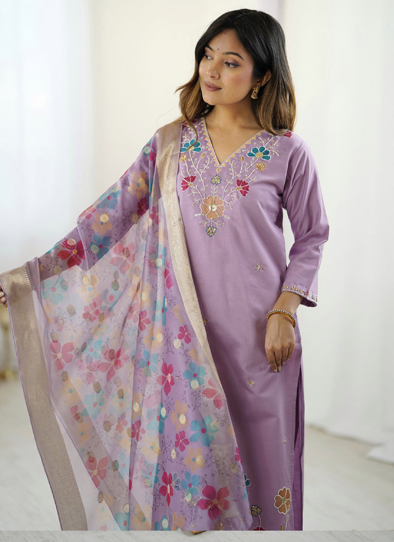Vegaa Fashion Lavender Viscose Silk Beads Work Desginer Suit - Distacart