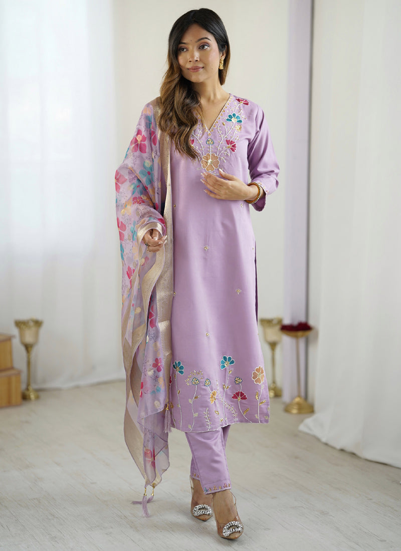 Vegaa Fashion Lavender Viscose Silk Beads Work Desginer Suit - Distacart