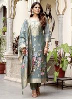 Vegaa Fashion Light Grey Viscose Silk Beads Work Desginer Suit - Distacart