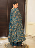Vegaa Fashion Aqua Blue Muslin Printed Designer Palazzo Suit