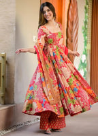 Vegaa Fashion Orange Muslin Printed Designer Palazzo Suit