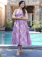 Vegaa Fashion Lavender Muslin Printed Designer Palazzo Suit