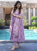 Vegaa Fashion Lavender Muslin Printed Designer Palazzo Suit