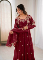 Teeya Creation Maroon Color Crunchy Silk Embroidery Work Wedding Wear Gown - Distacart