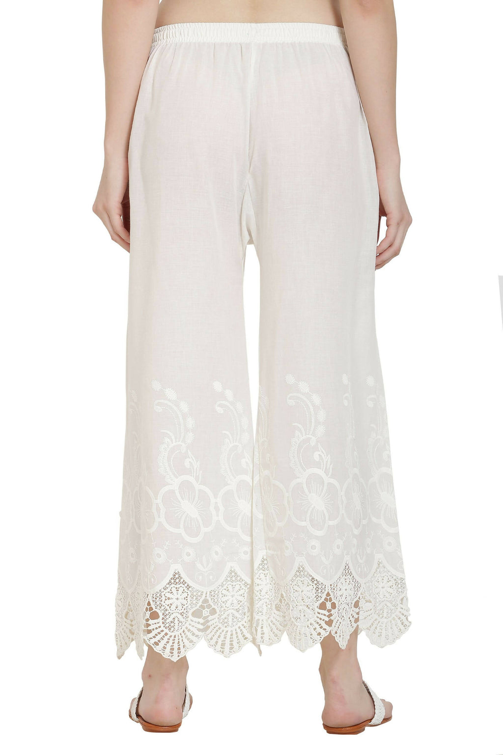 PAVONINE White Color Chikankari Lace Scalloped Hem Cotton Fabric Sharara - Distacart