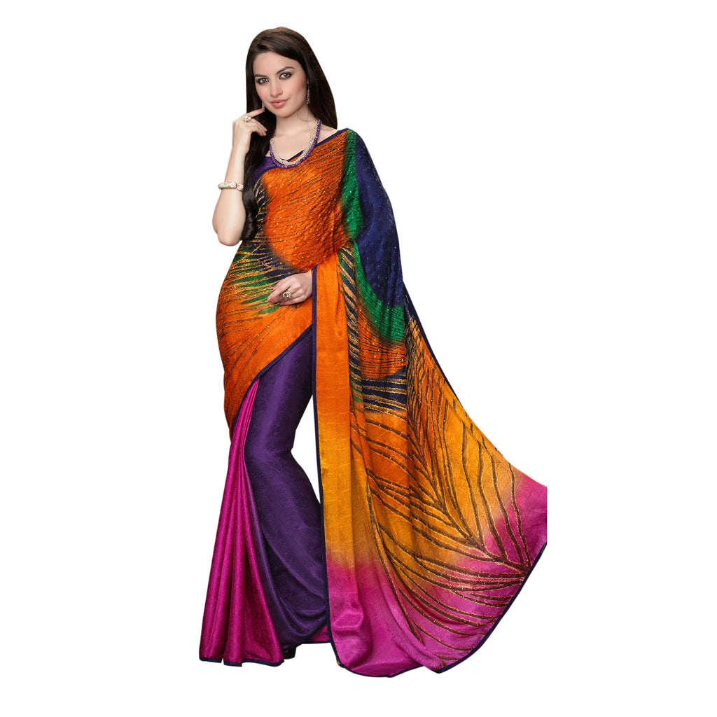 Vamika Multi Color Desinger China Chifon With Piping And Lace Saree