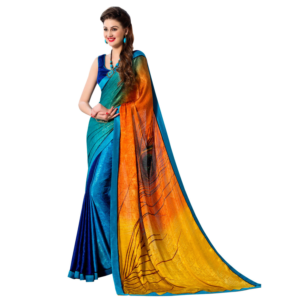 Vamika Multi Color Desinger China Chifon With Piping And Lace Saree