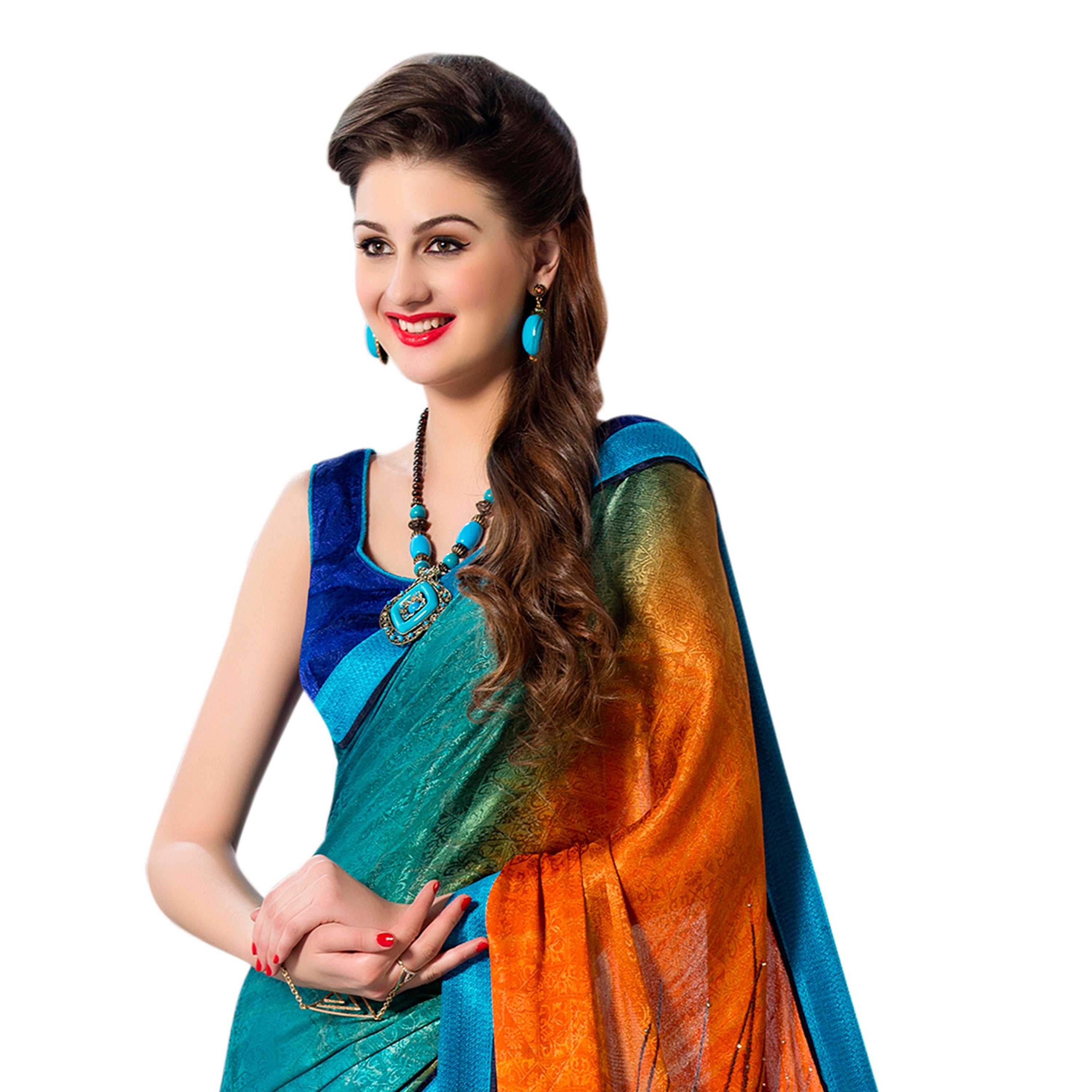 Vamika Multi Color Desinger China Chifon With Piping And Lace Saree