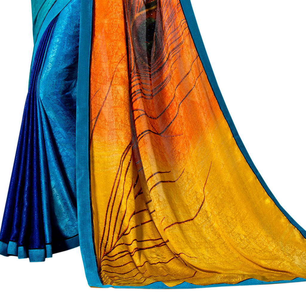 Vamika Multi Color Desinger China Chifon With Piping And Lace Saree
