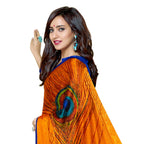 Vamika Blue & Yellow Desinger China Chifon With Piping And Lace Saree