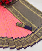 DEIANA'S Beautiful Designer Golden zari Soft Lichi Silk Saree - Peach