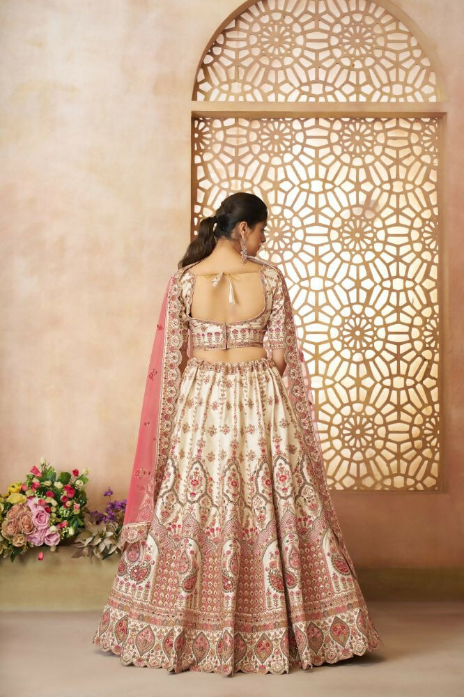 Kesar Fab White Silk Embroidered Lehenga