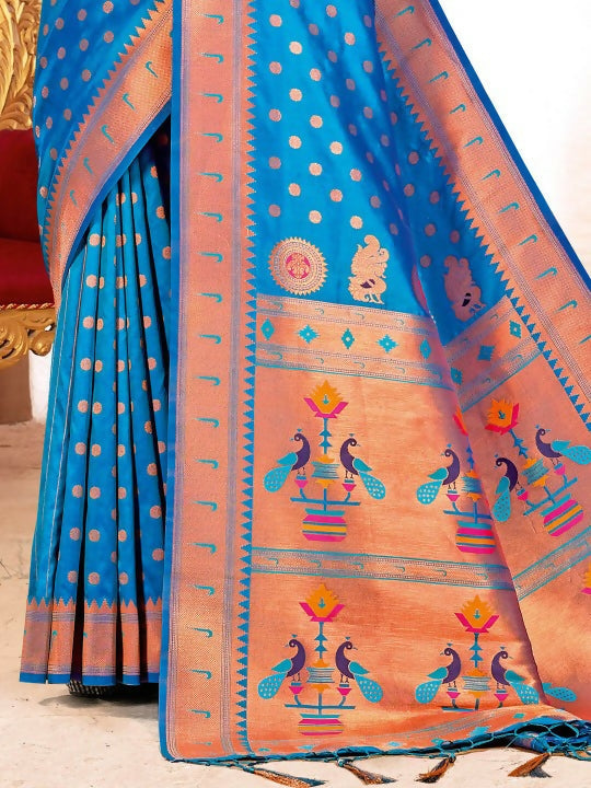 Shree Shyam Fashion Paithani Silk Blue Saree - Distacart