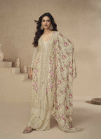Anaita Cream Chinon Readymade Suit with Embroidery Sequence Work - Distacart