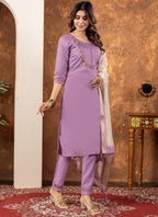 Prazu Fashion Lavender Marina Silk Thread Embroidered Kurta Set - Distacart