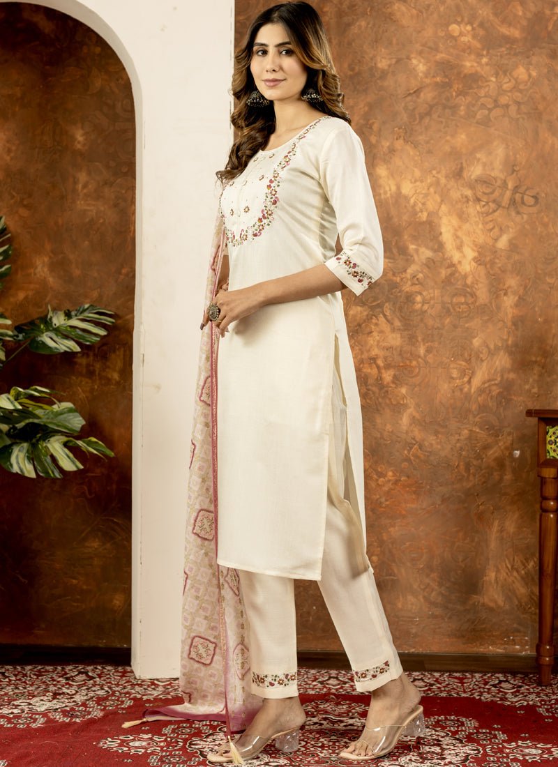 Prazu Fashion Off White Marina Silk Thread Embroidered Kurta Set - Distacart