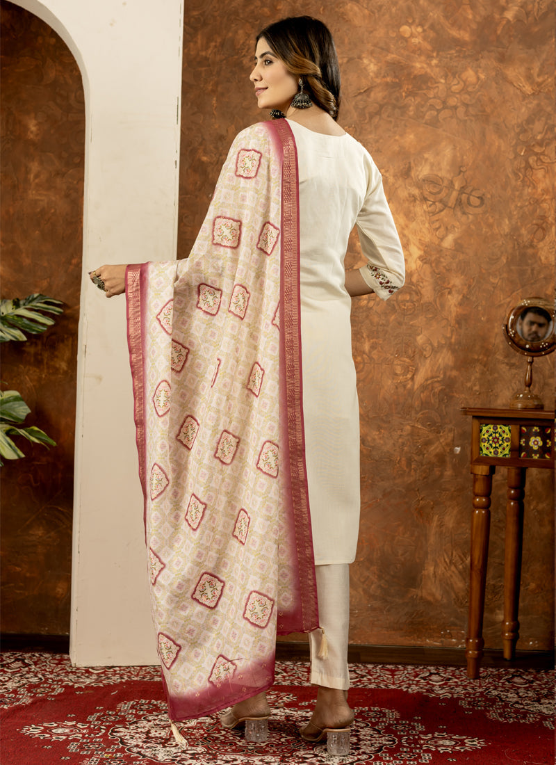 Prazu Fashion Off White Marina Silk Thread Embroidered Kurta Set - Distacart